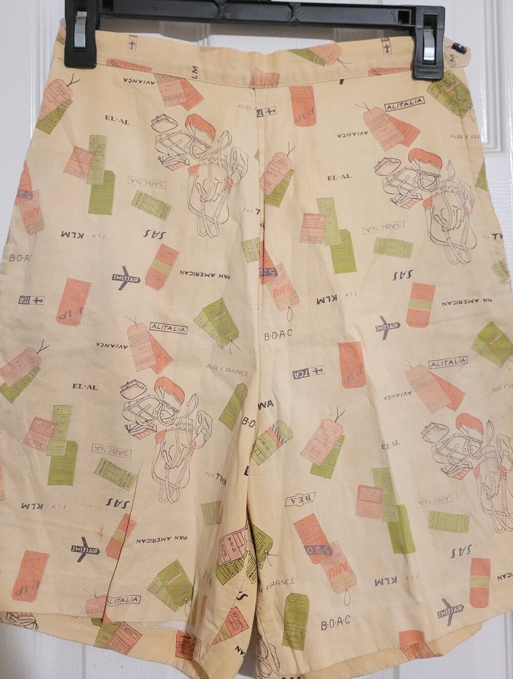 Vintage Travel Print Shorts in Cream with Pink & Green Accents